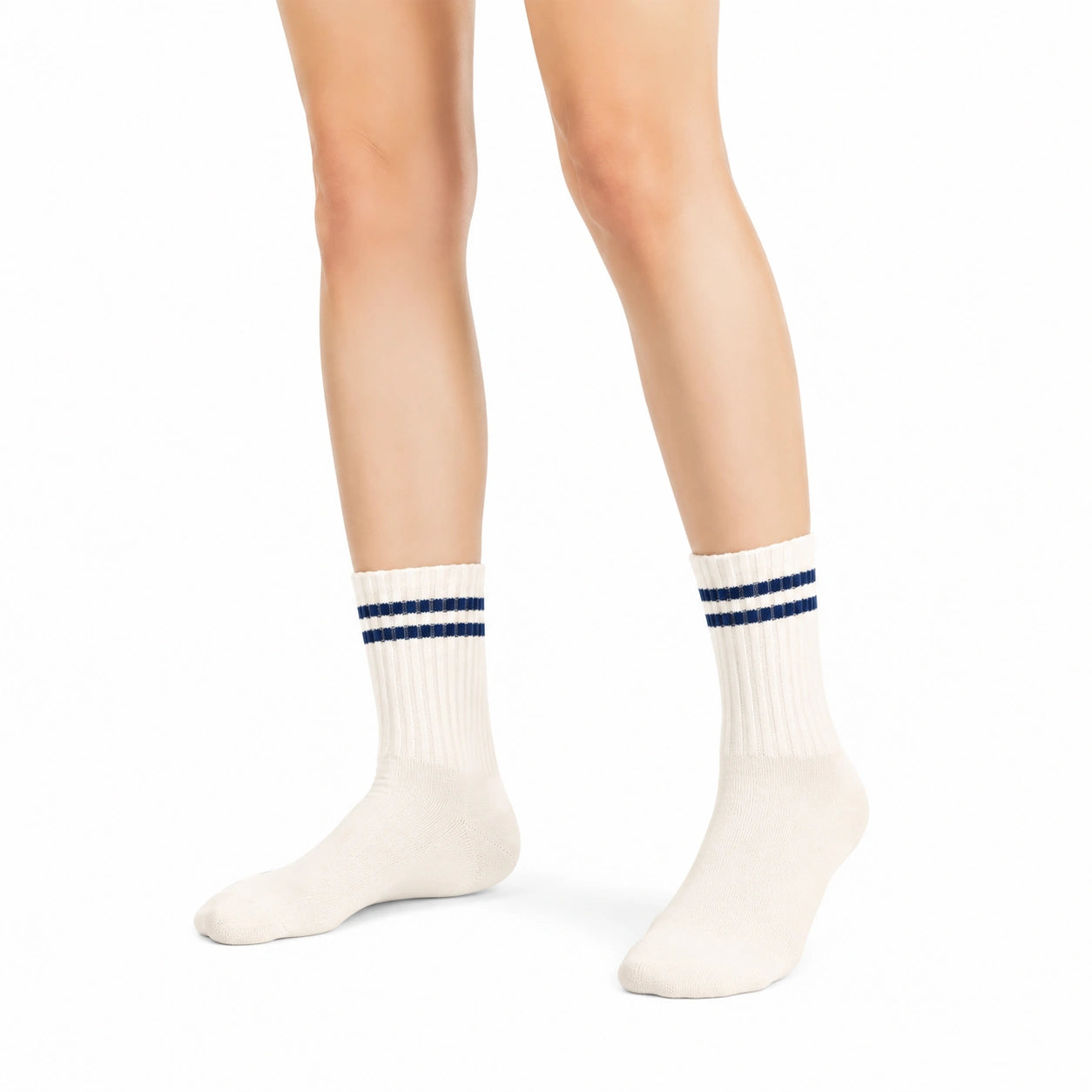 Sportsocken 35-38 Weiß Blau gestreift gerippt