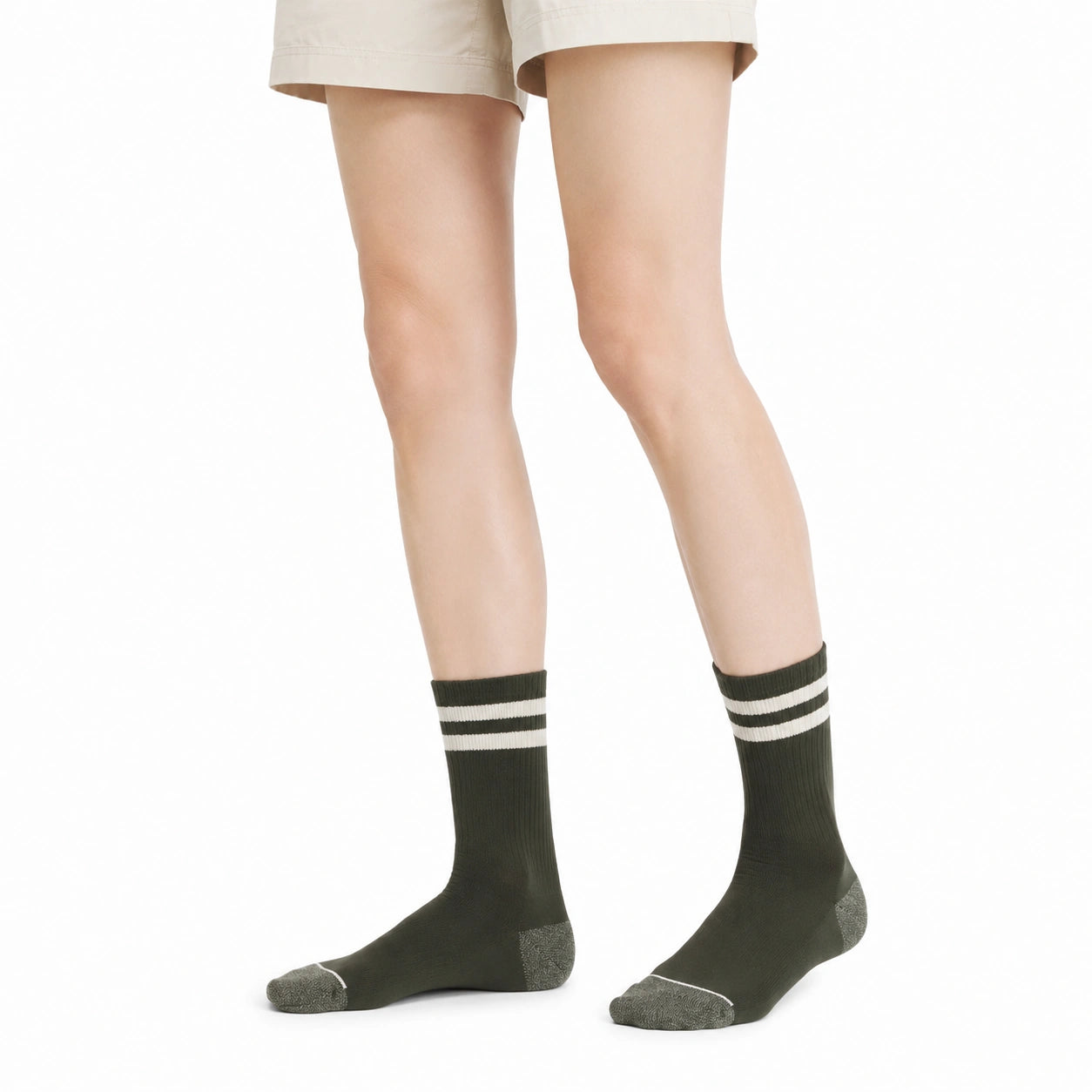 Sportsocken 35-38 aus Stricktextil in Olivgrün mit Streifen
