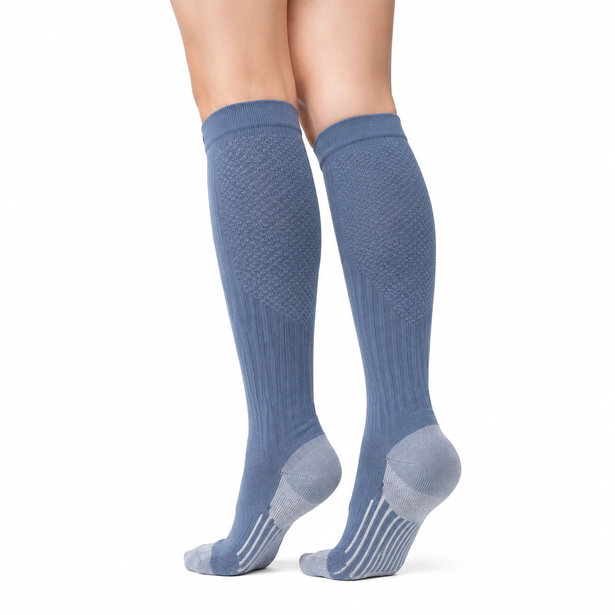 Kniestrümpfe Größe 35-38 aus elastischem Strick Blau-Grau - gerippt für Alltag und Sport