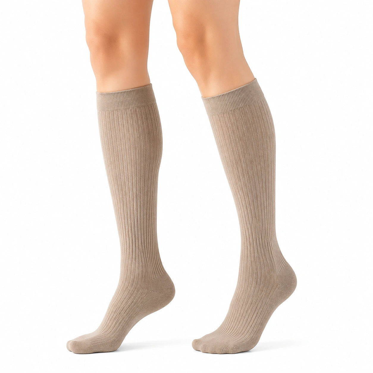 Kniestrümpfe 39-42 Beige gerippt mit elastischem Bund