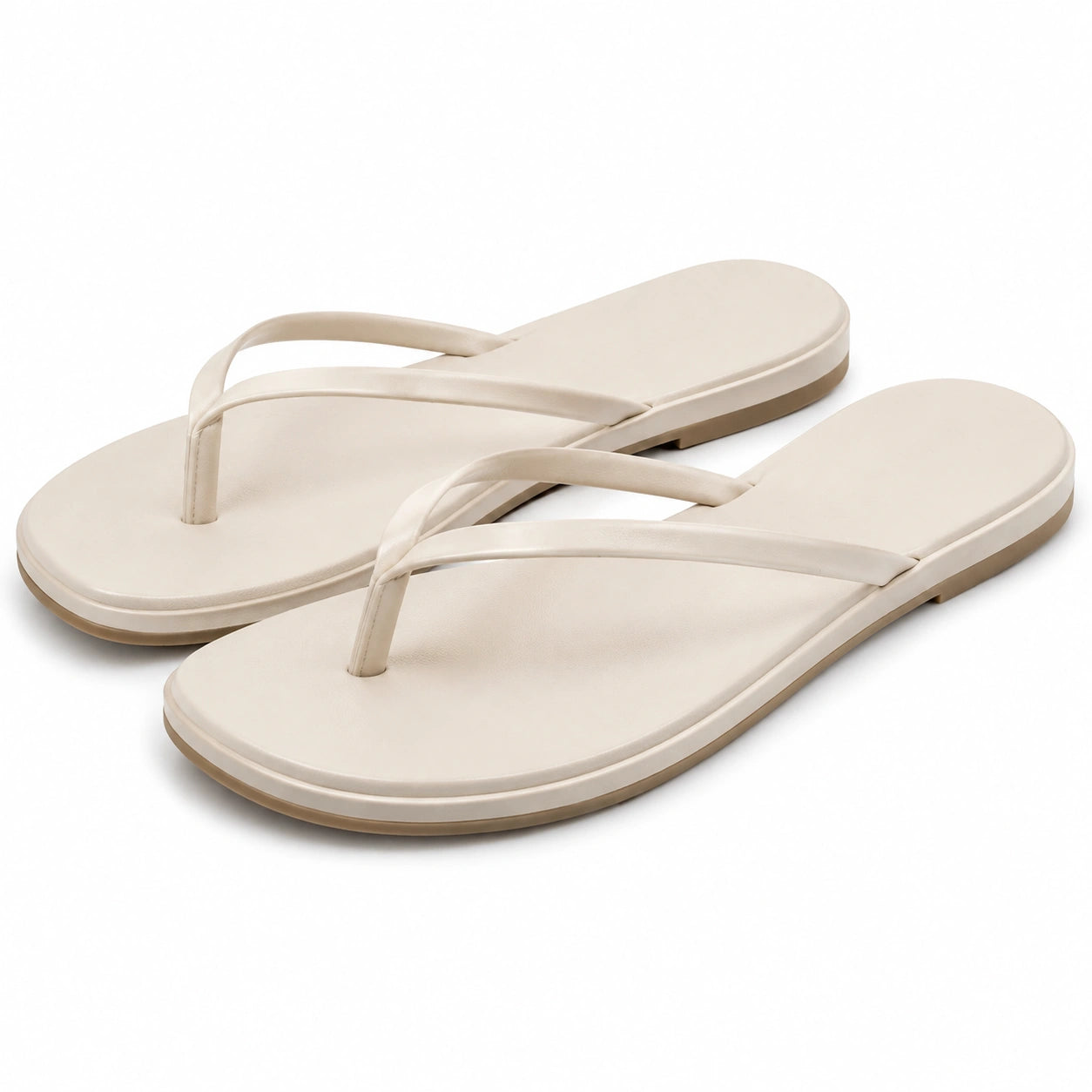 Zehentrenner 42/43 aus Kunststoff in Creme für Damen und Herren - flache Sommerschuhe