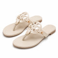 Damen Zehentrenner Sandalen Größe 42/43 aus Synthetik in Creme mit flacher Sohle