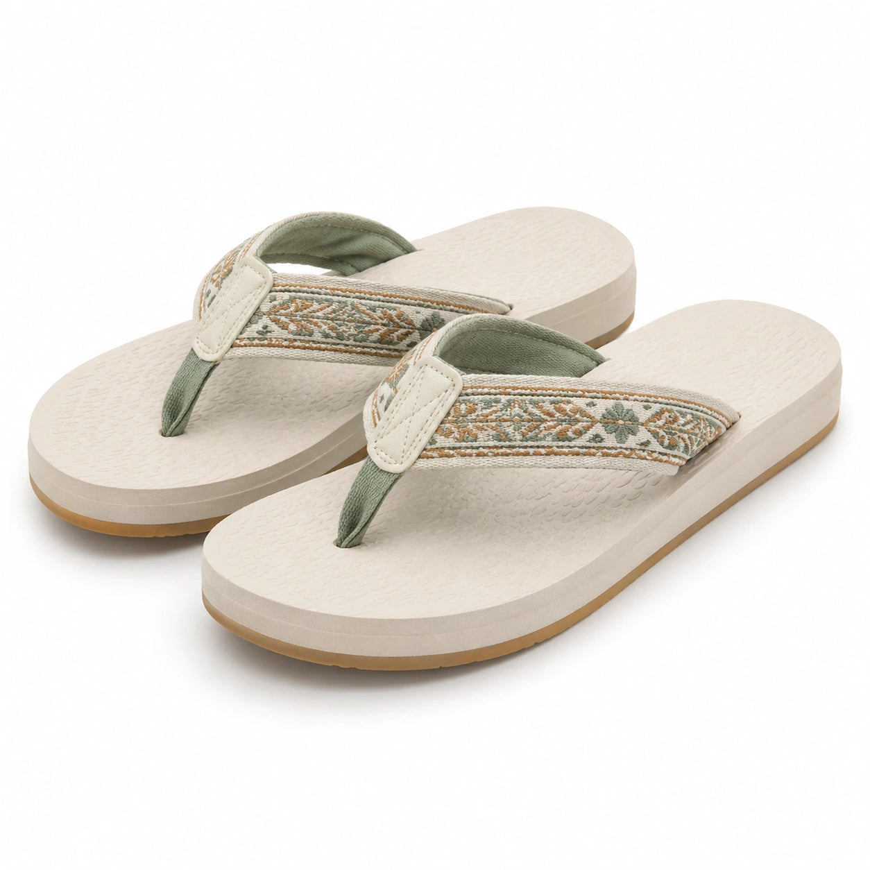 Zehentrenner Größe 40/41 mit Textilriemen in Creme Grün für Freizeit